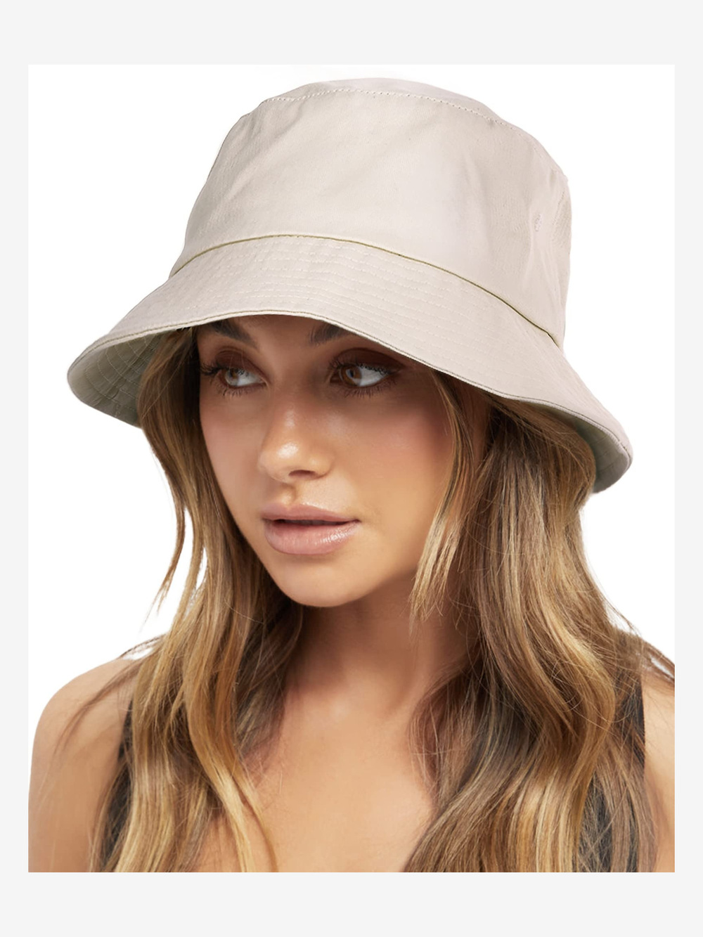 Bucket Hats for Women Washed Cotton Packable Summer Beach Sun | Beige | Size M-L